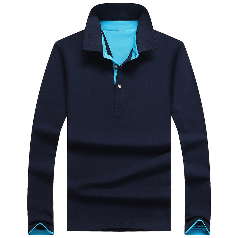 Men'S Casual Long-Sleeved Cotton Polo Shirt Youth Lapel Solid Color Long-Sleeved T-Shirt Men