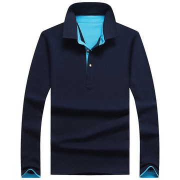 Men'S Casual Long-Sleeved Cotton Polo Shirt Youth Lapel Solid Color Long-Sleeved T-Shirt Men