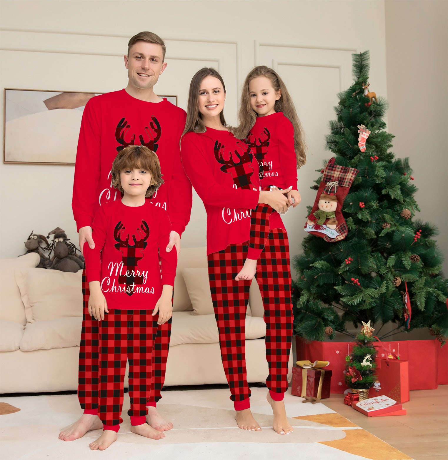 Christmas Family Matching Pajamas Set Christmas Holiday PJs Elk Top Pants Set Pajamas