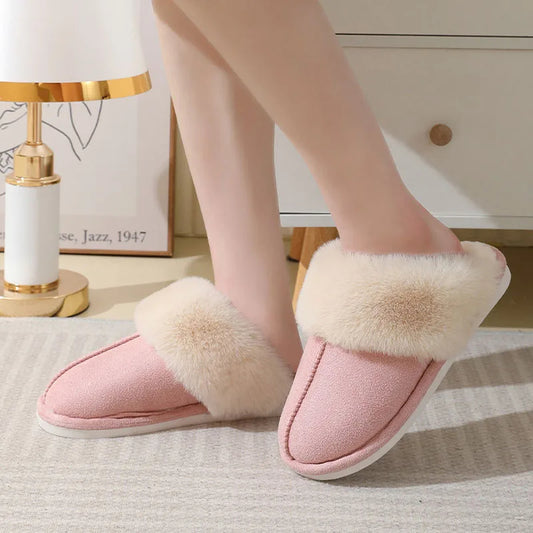 Winter Warm Plush Home Slippers Indoor Fur Slippers Women Soft Lined Cotton Shoes