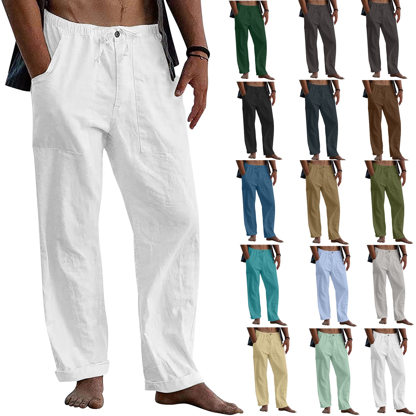 Drawstring Casual Pants Summer Solid Color Trousers